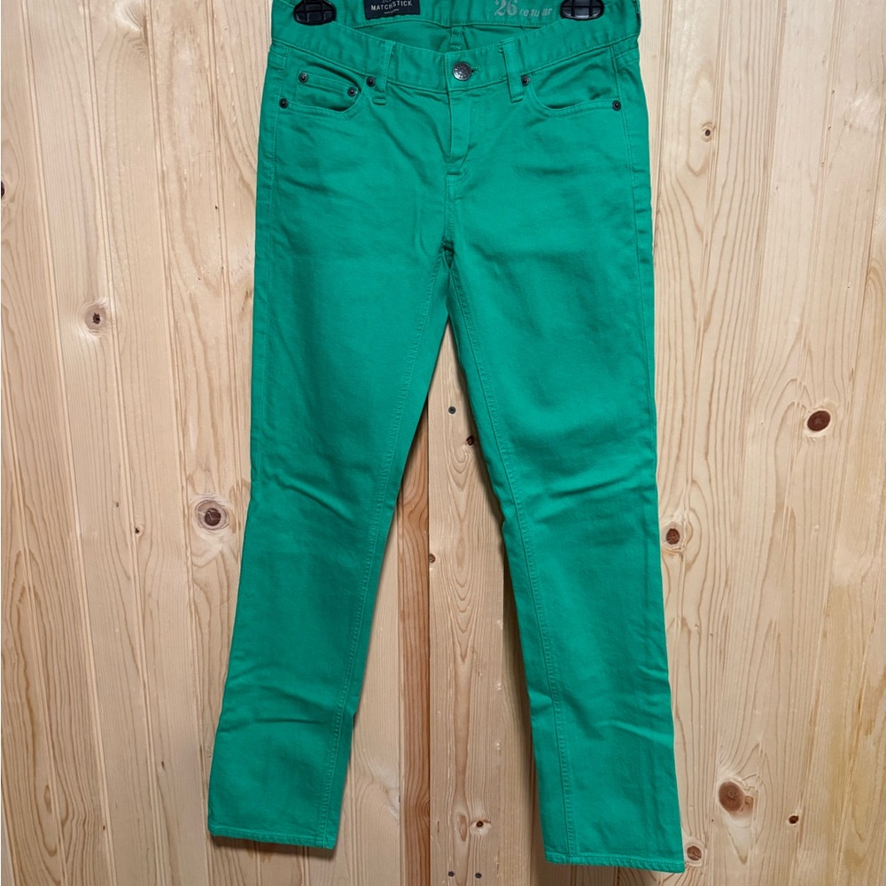 J. Crew Heather Green Straight Leg (Matchstick) Jeans